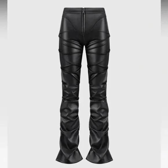Manière De Voir Caroline Tacked Leather Flared Trousers Size 6 - Picture 3 of 5